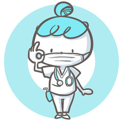 マスクをしたGOODサインの看護師　白衣バージョン