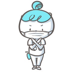 マスクをしてバツサインを出す看護師　白衣バージョン