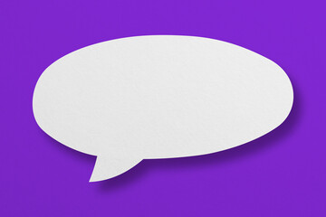 white paper with speech bubbles isolated on purple background communication bubbles