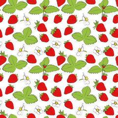 Fruits, berries doodle. Healthy food background. A set of seamless pattern with strawberry, 1000x1000.