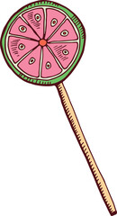 Watermelon lollipop. Sweet round sugar candy doodle