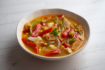 Minorcan soup. Traditional soup recipe from the island of Menorca with peppers and bread.