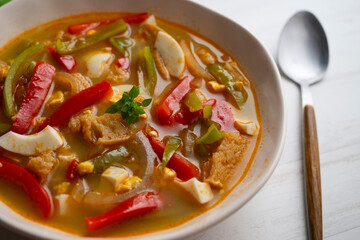 Minorcan soup. Traditional soup recipe from the island of Menorca with peppers and bread.