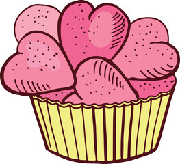 Heart shape candies doodle. Wedding romantic dessert