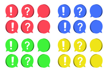 Fototapeta premium 3d style of exclamation question mark and empty inside the different colors chat bubble