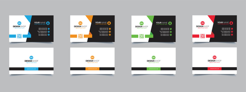 Luxury and Modern Blue, Orange, Green, Red business card design Template, Vector set of creative business cards, Print ready Business card.