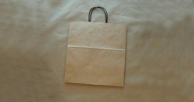 Eco friendly bags - string bag, shopper, paper bag. 4K stop motion animation