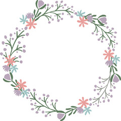 Fototapeta na wymiar Round floral frame. Cute flower decorative ornament