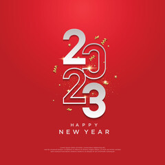 Happy new year 2023 on red background - obrazy, fototapety, plakaty