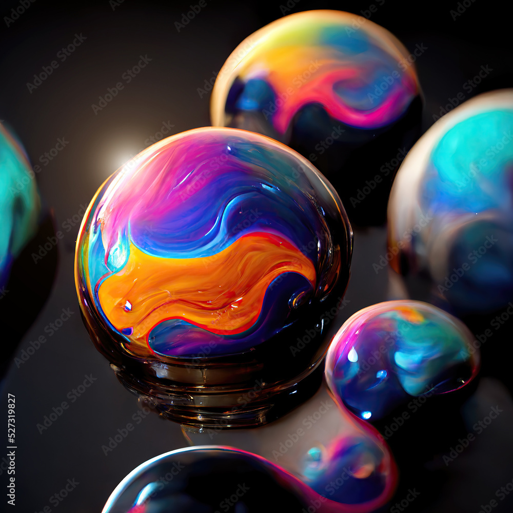 Poster 3d rendering of colorful and glittering abstract balls