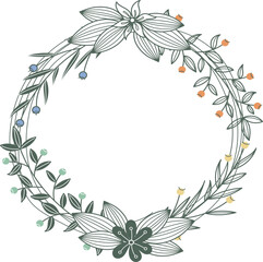 Floral branch wreath with flowers. Decorative ornate element