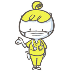 マスクをして案内する看護師　黄色バージョン