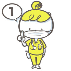 マスクをして1と言う看護師　黄色バージョン