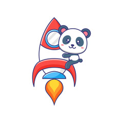 Fototapeta premium Cute baby panda riding rocket cartoon illustration isolated suitable For sticker, banner, poster, packaging, children book cover.