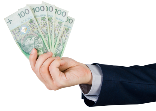 Range of Polish banknotes in hand, cut out - Powered by Adobe