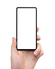 Device mockup, mobile in hands, blank screen