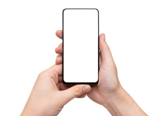 Device mockup, mobile in hands, blank screen
