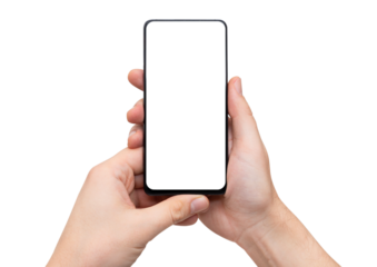 Device mockup, mobile in hands, blank screen