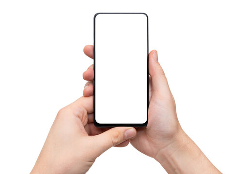 Device mockup, mobile in hands, blank screen