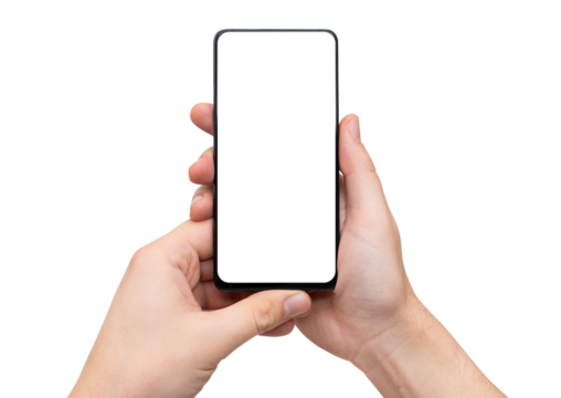 Device mockup, mobile in hands, blank screen