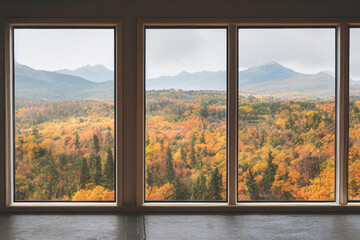 3D Render digital art painting of autumn outside the window with selective focused and blurred