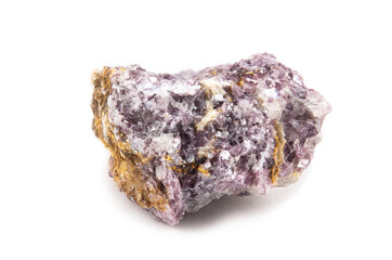 A fragment of the mineral lepidolite with a rough crystalline surface of a pinkish color