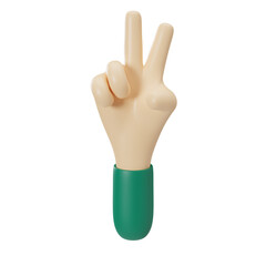 Hand Gestures 3D cartoon commercial style, Green hand signs for communication. Transparent isolated.