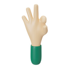 Hand Gestures 3D cartoon commercial style, Green hand signs for communication. Transparent isolated.