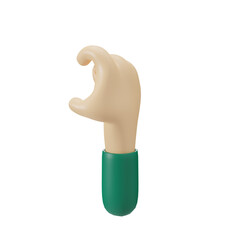 Hand Gestures 3D cartoon commercial style, Green hand signs for communication. Transparent isolated.
