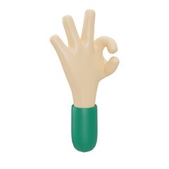 Hand Gestures 3D cartoon commercial style, Green hand signs for communication. Transparent isolated.
