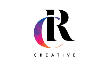 CR Letter Design with Creative Cut and Colorful Rainbow Texture
