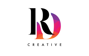 RD Letter Design with Creative Cut and Colorful Rainbow Texture