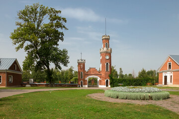 Ramon, Voronezh Region,  Entrance gate with a tower and clock. The palace complex of the...