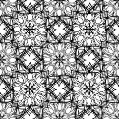 vector texture of geometric pattern with square and diamond mandala. seamless pattern of black mandala line, stylized geometry of white for textile design