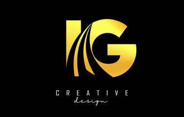 Creative golden letters IG c g logo with leading lines and road concept design. Letters with geometric design.