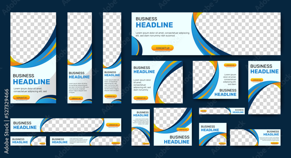 Poster web banner template design set layout with photo and text space. white and blue. business advertisin