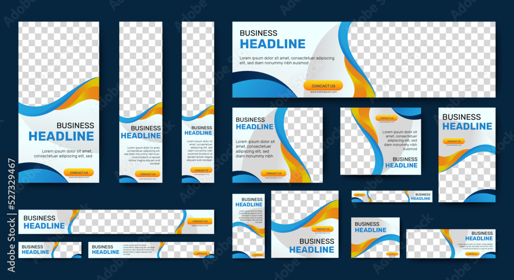 Poster web banner template design set layout with photo and text space. white and blue. business advertisin