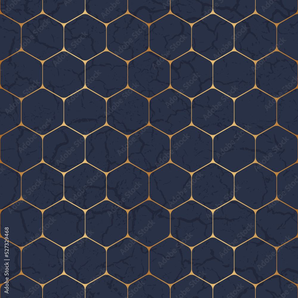 Poster marble seamless pattern. reflected hexagon background. gold geometric design for prints. reflecting 