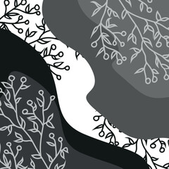 Stories template with abstract hand drawn organic shapes and botanical elements doodle freehan