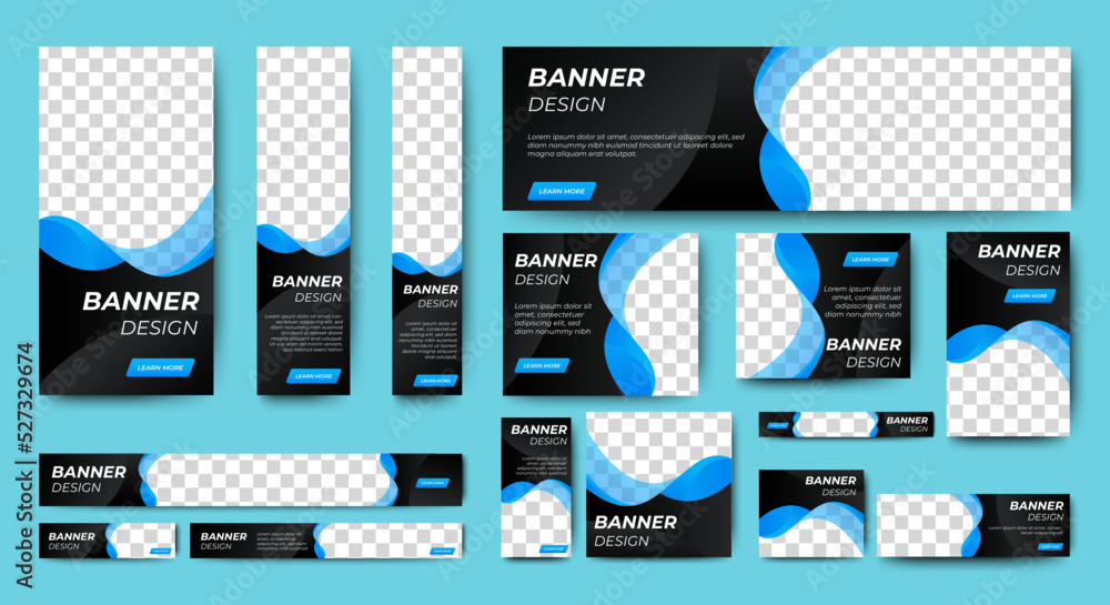 Poster web banner template design set layout with photo and text space. black and blue. business advertisin