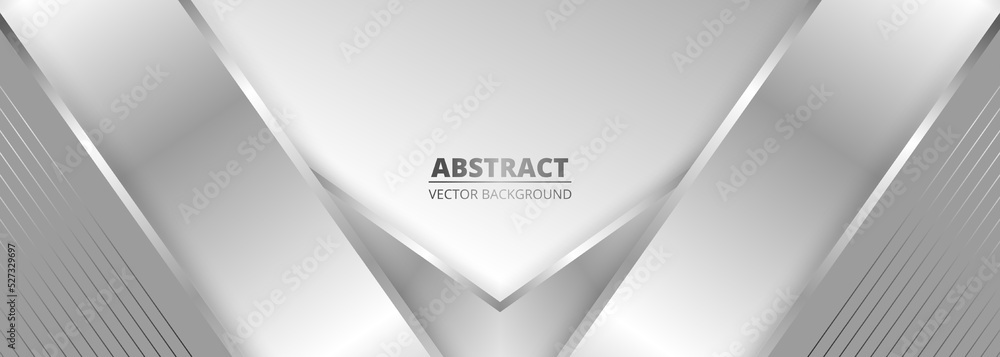 Poster wide luxury abstract background with silver gradient lines triangle arrows and shadows. modern light