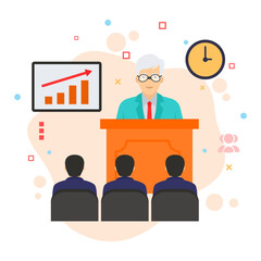 Presenter with Bar Graphs Vector Icon Design, Adult Education pictogram, executive on rostrum wearing spectacles stock illustration, Trainer Giving the Presentation on Growth Concept, hrm symbol, 