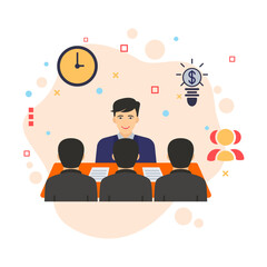 Manager is giving instructions to employees vector color icon design, hr sign, Business Meeting Stock illustration, To persuade concept, hrm symbol,