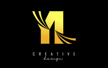 Creative golden letters YL y l logo with leading lines and road concept design. Letters with geometric design.