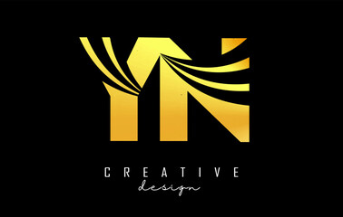 Creative golden letters YN y n logo with leading lines and road concept design. Letters with geometric design. - obrazy, fototapety, plakaty
