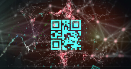 Image of financial data processing over qr code and connections