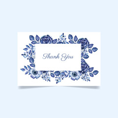 Thank you card with monochrome blue floral watercolor