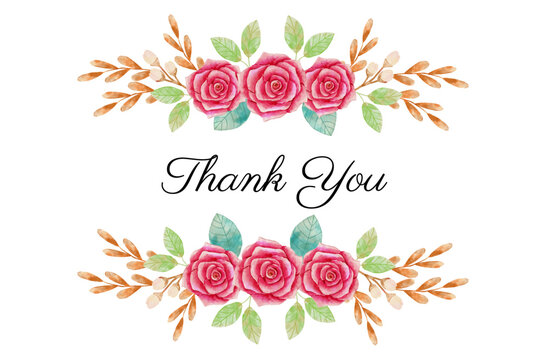 Thank you card with floral border watercolor