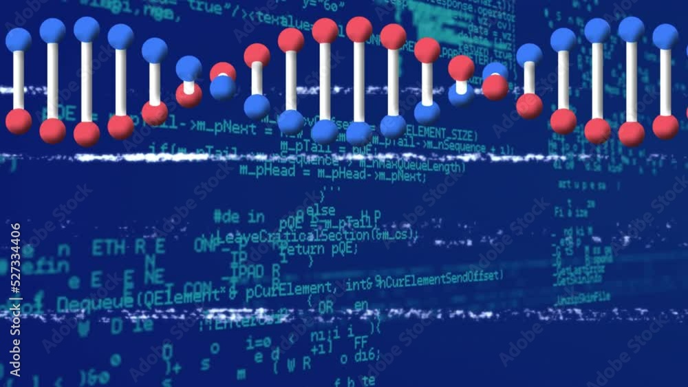 Poster animation of dna strand over data processing and binary coding