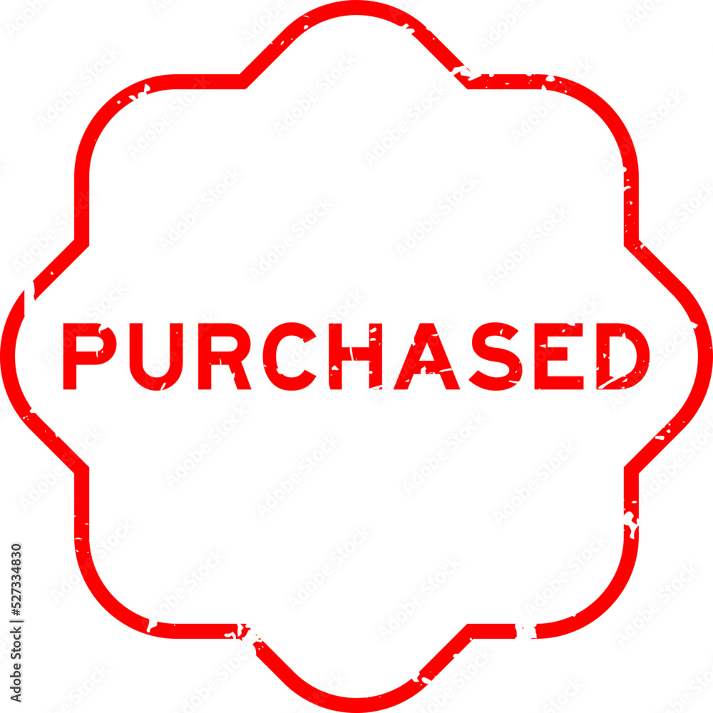 Sticker Grunge red purchased word rubber seal stamp on white background